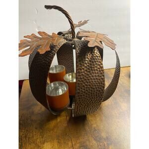 Metal Pumpkin, Copper colored, Fall Décor, Candle Holder, Harvest Shelf Sitter